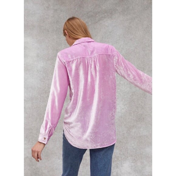 PILCRO Mara Lilac Purple Viscose Velvet Button Down Pocket Shirt, Size 12 - Picture 3 of 16